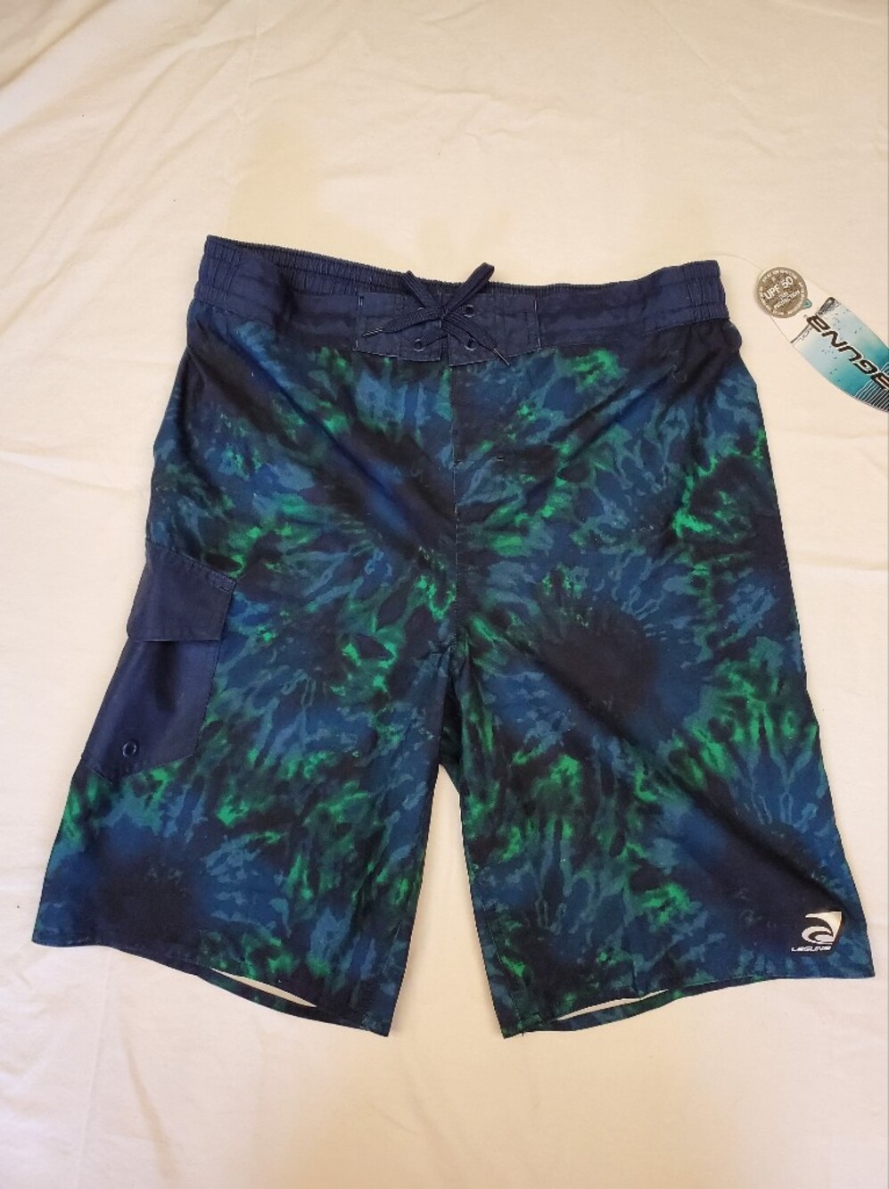 Laguna Boys Board Shorts XL 18/20 NWT Navy Green Tie Dye Swim Trunks UPF 50